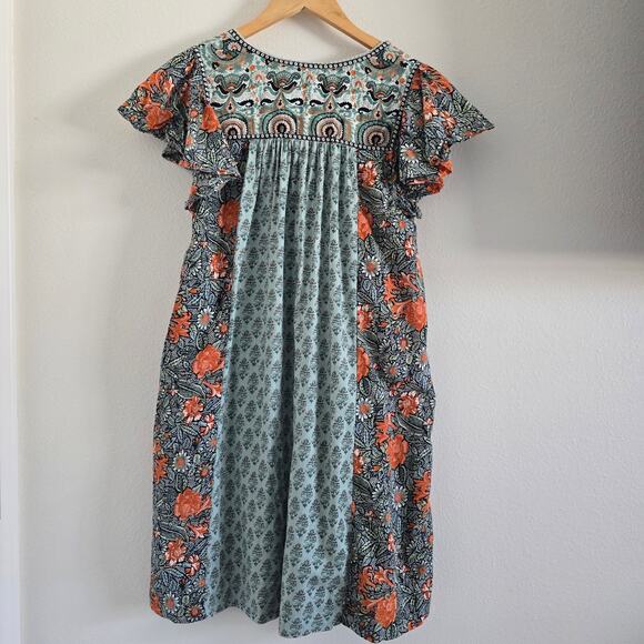 By Anthropologie Astrid Boho Paisley Floral Tunic Mini Dress-S Babydoll - Picture 4 of 10